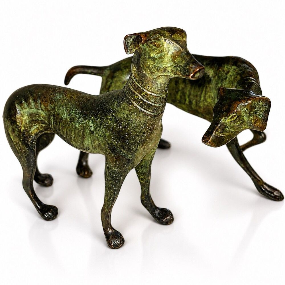 Bronze Sculpture of Two Whippet Greyhound Dog Figures